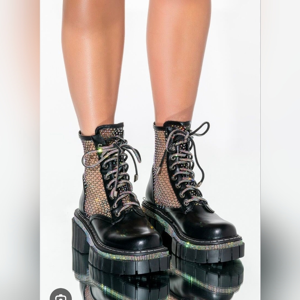 Azalea Wang Iridescent Lace-Up Platform Boots